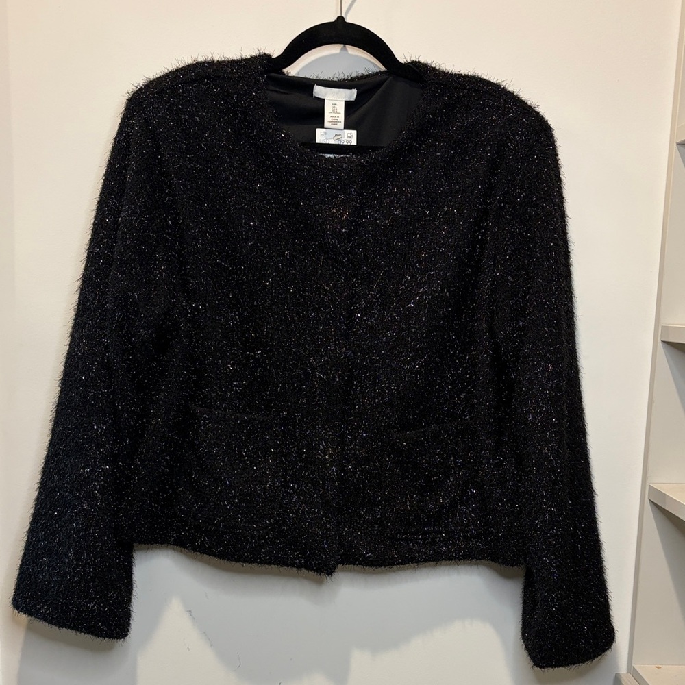 H&M Black Metallic Thread Open-Front Blazer